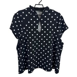 ModCloth Women's Plus‎ 4X Textured Stretch Knit Top B&W Polkadot EUC